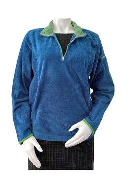 Horny Toad dark teal blue chartreuse green fleece long sleeve pullover 1/4 zip